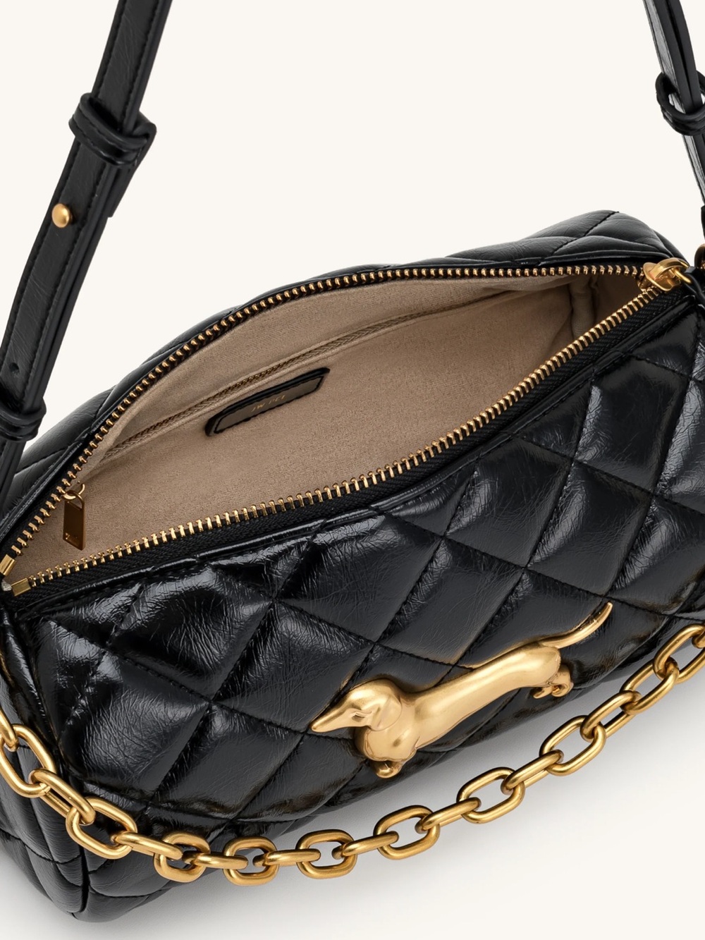 JW PEI Lucienne Dachshund Quilted Chain Shoulder Bag (Black)